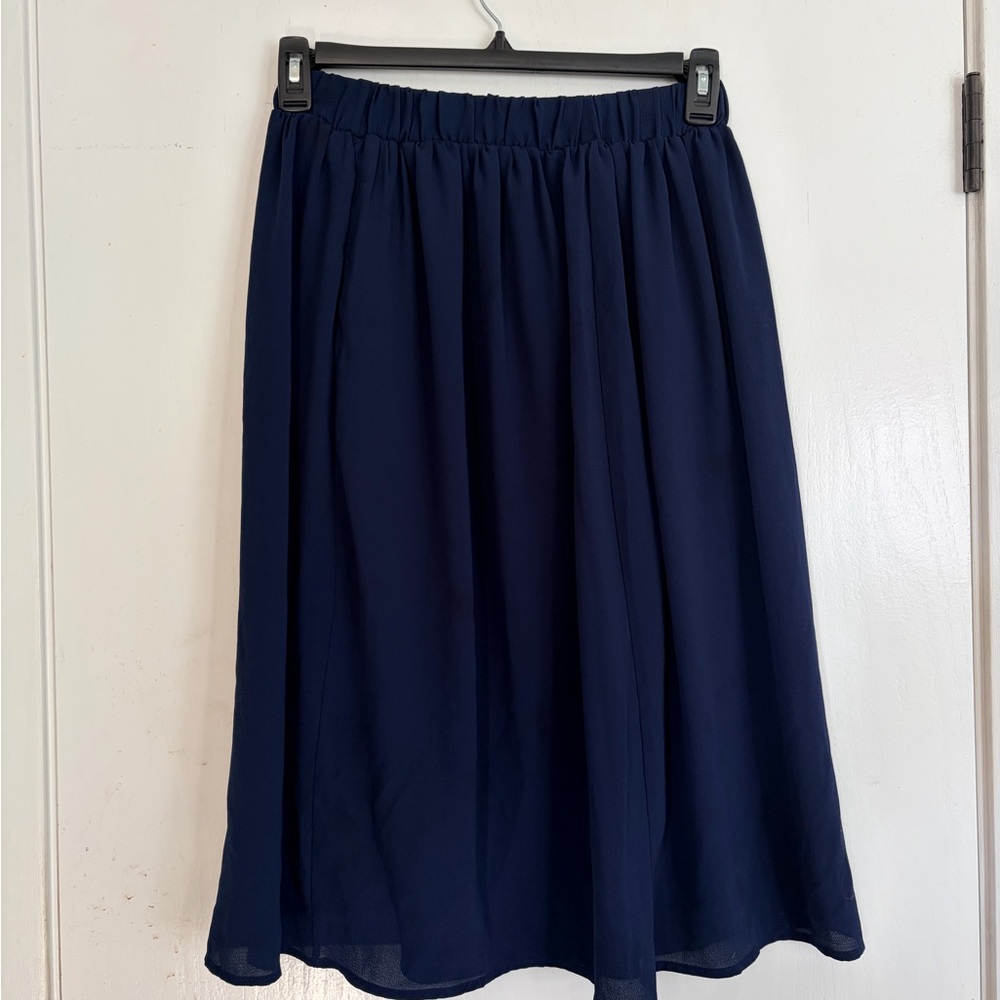 Classic Navy Midi Skirt - Elastic Waist